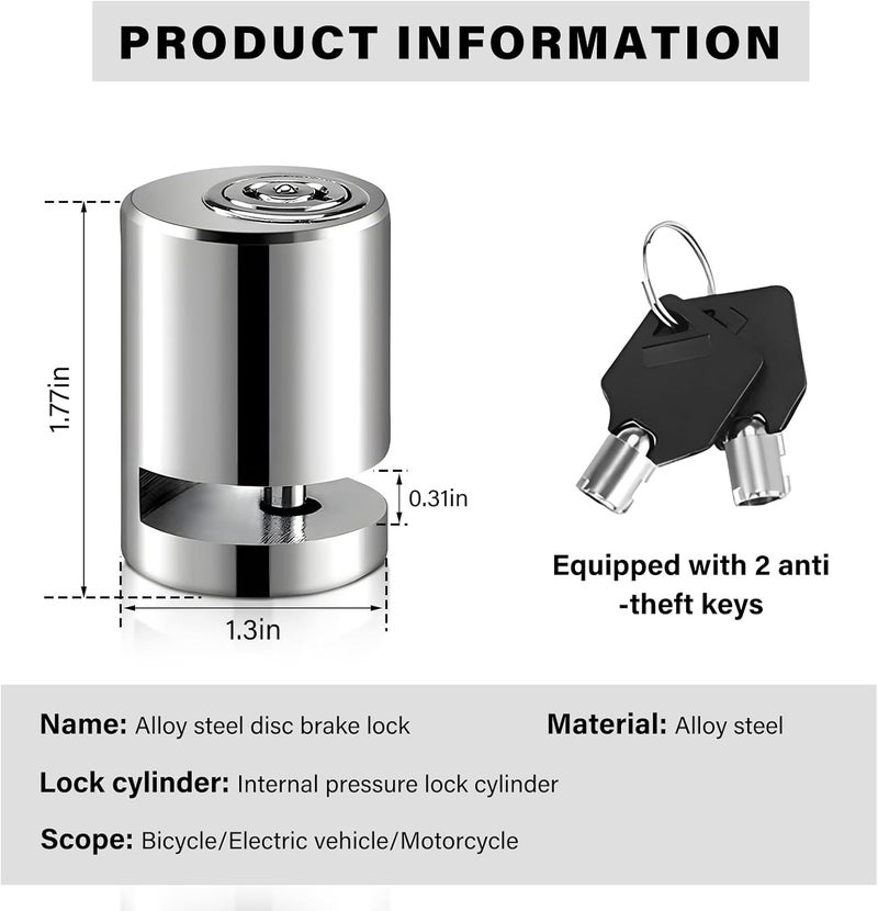 KVAEY 2PCS Motorcycle Disc Brake Lock, Anti Theft Motorbike Safety Brake Disk Lock with Two Keys, Mini Alloy Steel Security Wheel Disc Lock for Electromobile Road Cycle Mountain Bike (1PCS) - Image 2